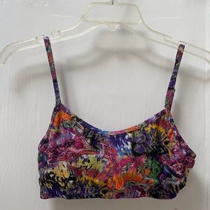 Colorful graffiti themed sports bra